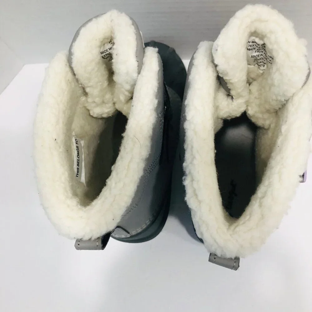 Cat & Jack Gray Denver Winter Shearling Boots Girl 12 Unisex Hook Loop Snow Rain